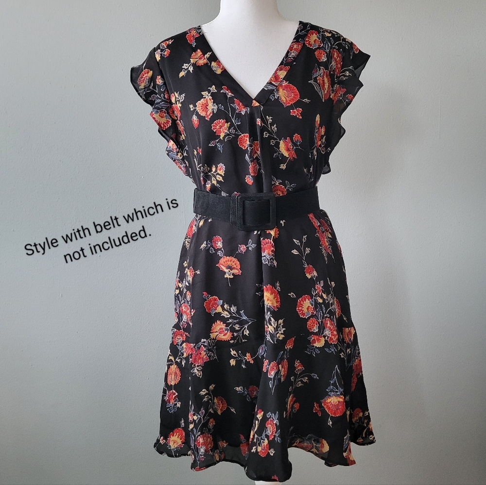 Joie Women's Red Floral Silk Black Dress